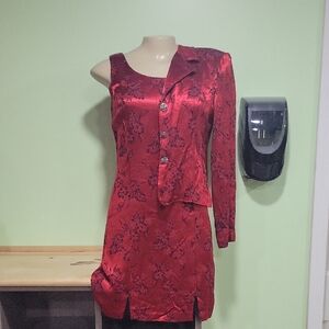 Vintage Red Floral Dress with Blazer